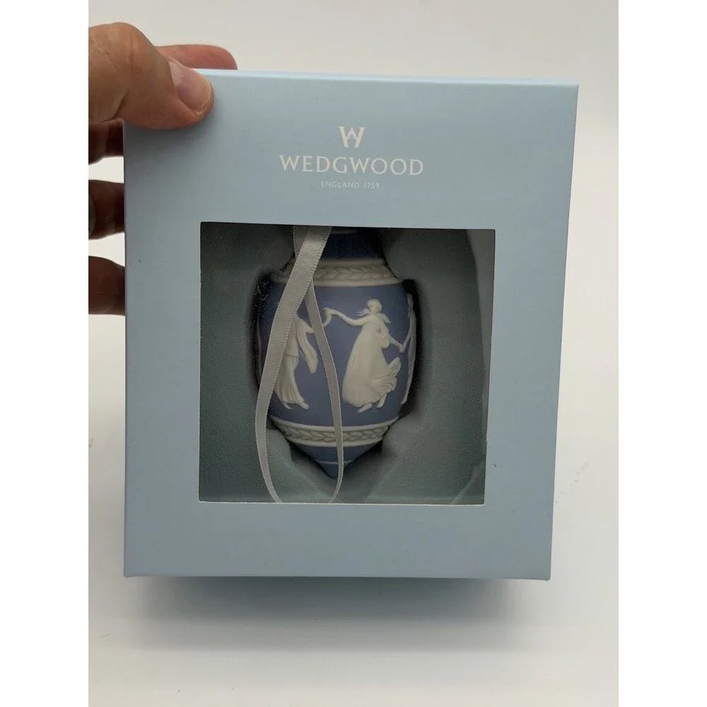 Wedgwood Jasperware Dancing Hours Blue/white Christmas Ornament Porcelain Boxed